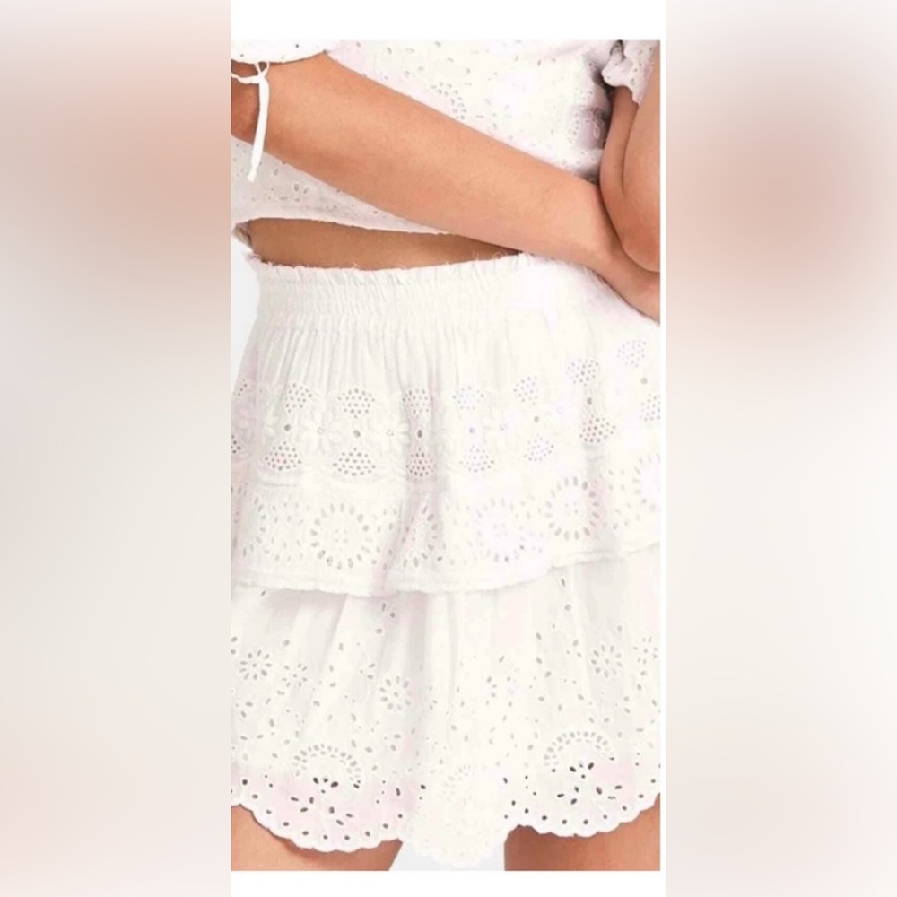 Preowned LoveShackFancy White Eyelet A-Line Ruffle Skirt size XS